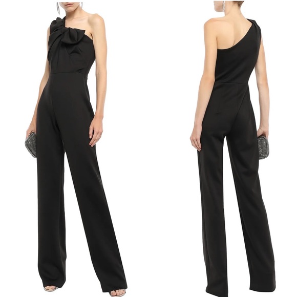BLACK HALO EVE BY LAUREL BERMAN one-shoulder twist-front stretch-cady jumpsuit - Picture 1 of 6